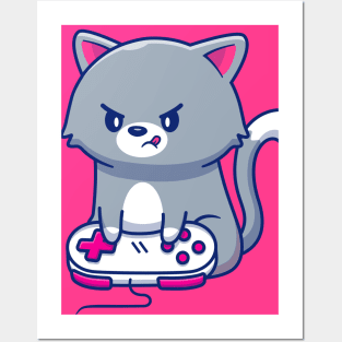 Cute Gamer Kitten Anime Posters and Art